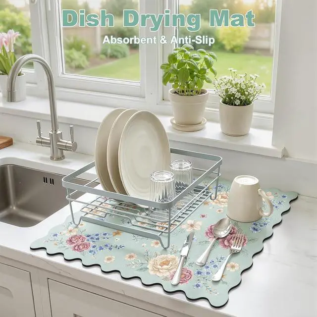 Alt view image 4 of 7 - Dish Drying Mat for Kitchen Counter, 16"x18" Absorbent Dish Mat