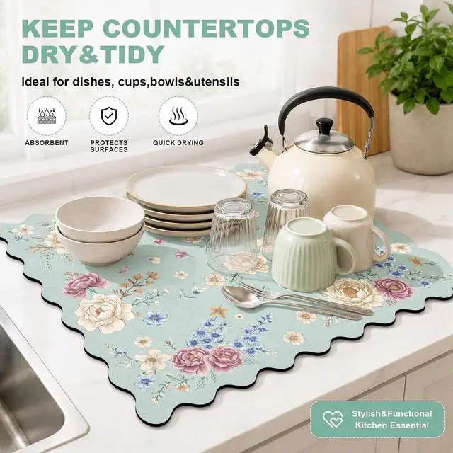 Alt view image 5 of 7 - Dish Drying Mat for Kitchen Counter, 16"x18" Absorbent Dish Mat