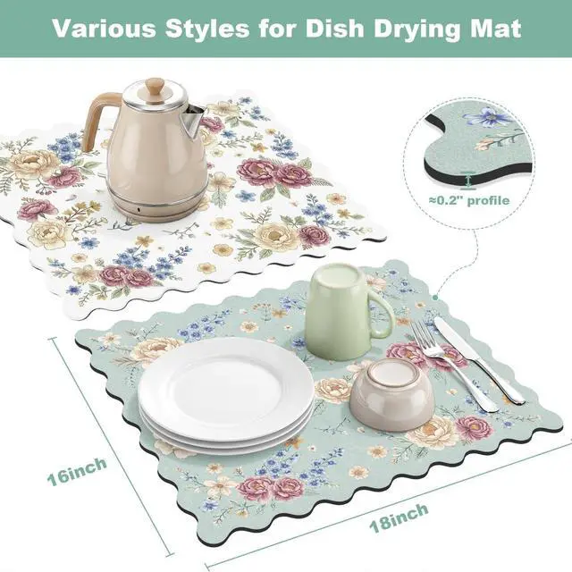 Alt view image 7 of 7 - Dish Drying Mat for Kitchen Counter, 16"x18" Absorbent Dish Mat