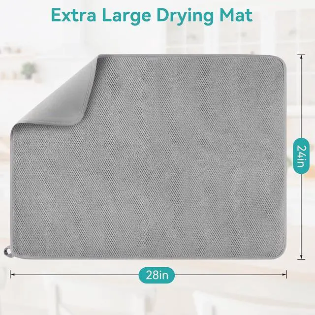Alt view image 2 of 7 - Ninsula Dish Drying Mat, 18 x 24 In Absorbent Microfiber Drying Matt Kitchen Counter, Extra Large Foldable Drying Mat for Countertops, Sinks and Draining Racks (Gray)