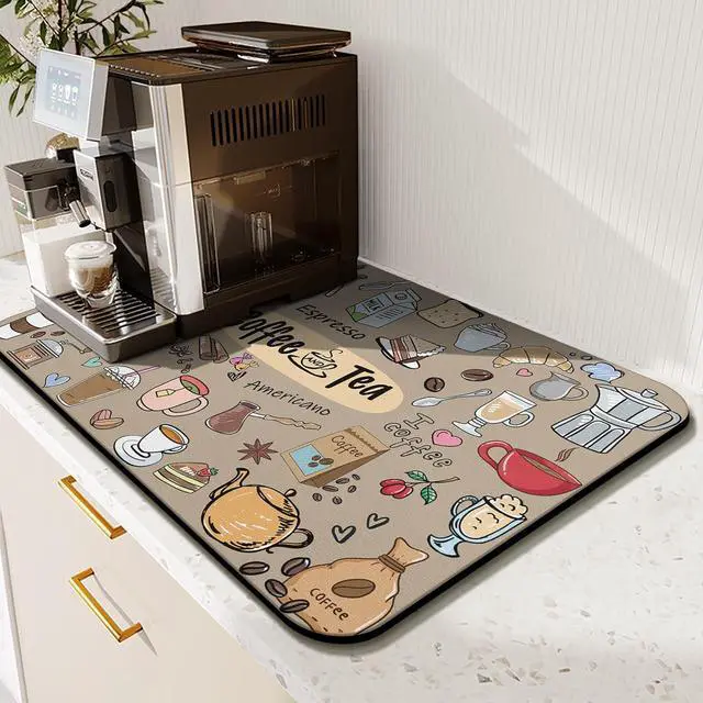 Main image of Super Absorbent Anti-Slip Silicone Dish Drying Mats for Kitchen Counter - Draining Pad Decor Gift - Fit Coffee Maker, Espresso Machine - 19inx12in