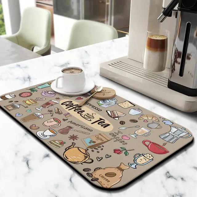 Alt view image 2 of 7 - Super Absorbent Anti-Slip Silicone Dish Drying Mats for Kitchen Counter - Draining Pad Decor Gift - Fit Coffee Maker, Espresso Machine - 19inx12in