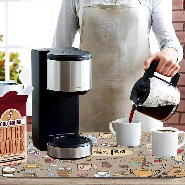 Alt view image 3 of 7 - Super Absorbent Anti-Slip Silicone Dish Drying Mats for Kitchen Counter - Draining Pad Decor Gift - Fit Coffee Maker, Espresso Machine - 19inx12in