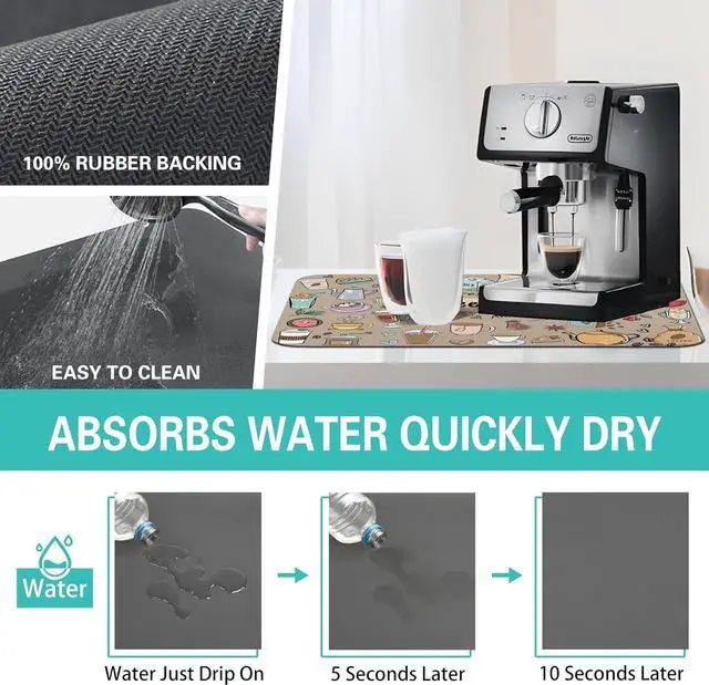 Alt view image 4 of 7 - Super Absorbent Anti-Slip Silicone Dish Drying Mats for Kitchen Counter - Draining Pad Decor Gift - Fit Coffee Maker, Espresso Machine - 19inx12in