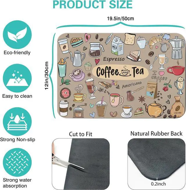 Alt view image 5 of 7 - Super Absorbent Anti-Slip Silicone Dish Drying Mats for Kitchen Counter - Draining Pad Decor Gift - Fit Coffee Maker, Espresso Machine - 19inx12in