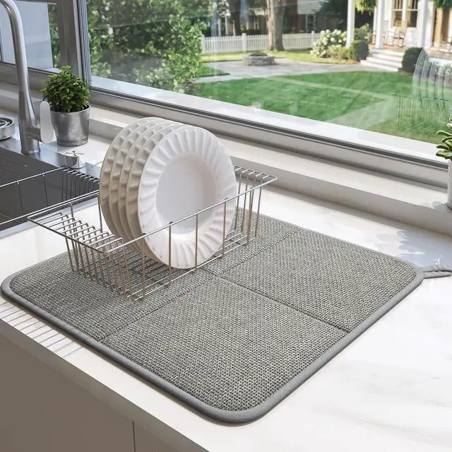 Main image of YDKGL Dish Drying Mat for Kitchen Counter, Absorbent Dish MatGrey 16x18