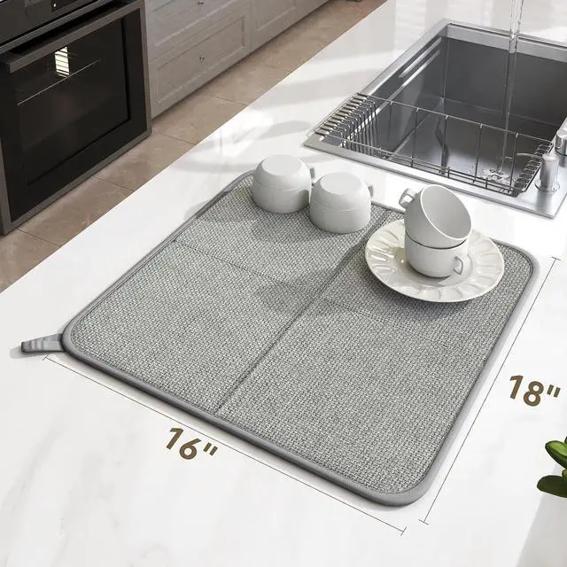 Alt view image 2 of 6 - YDKGL Dish Drying Mat for Kitchen Counter, Absorbent Dish MatGrey 16x18