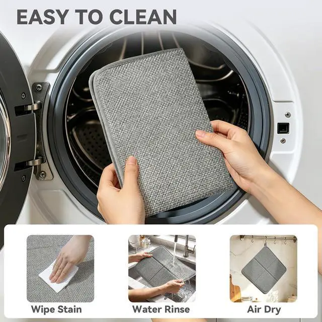 Alt view image 5 of 6 - YDKGL Dish Drying Mat for Kitchen Counter, Absorbent Dish MatGrey 16x18