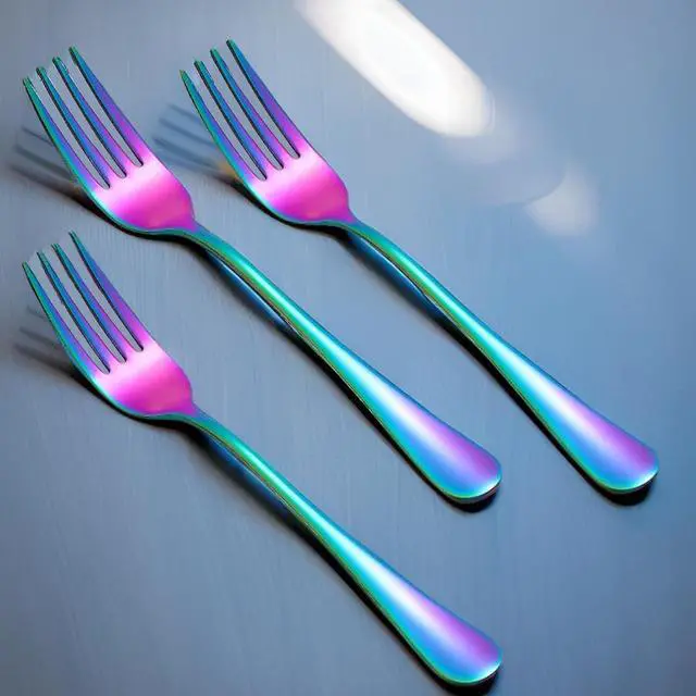 Alt view image 2 of 7 - Rainbow Forks Silverware Set Of 6 Pieces, Stainless Steel Forks, Mirror Polished Fork Set, Cutlery Utensils Set of forks, Apartment Essential Flatware