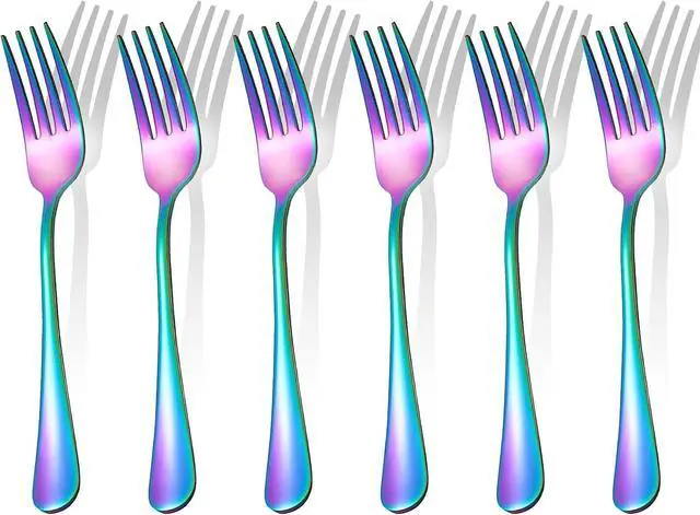 Main image of Rainbow Forks Silverware Set Of 6 Pieces, Stainless Steel Forks, Mirror Polished Fork Set, Cutlery Utensils Set of forks, Apartment Essential Flatware