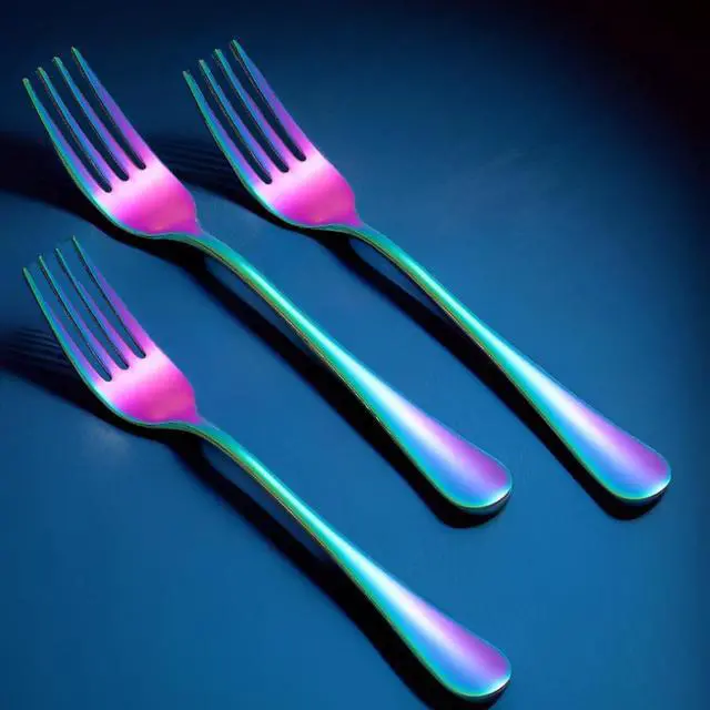Alt view image 3 of 7 - Rainbow Forks Silverware Set Of 6 Pieces, Stainless Steel Forks, Mirror Polished Fork Set, Cutlery Utensils Set of forks, Apartment Essential Flatware