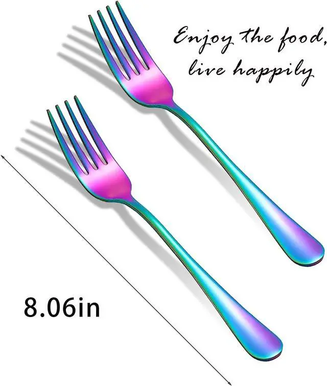 Alt view image 5 of 7 - Rainbow Forks Silverware Set Of 6 Pieces, Stainless Steel Forks, Mirror Polished Fork Set, Cutlery Utensils Set of forks, Apartment Essential Flatware