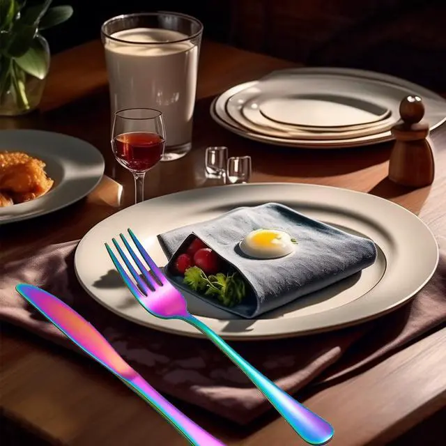 Alt view image 6 of 7 - Rainbow Forks Silverware Set Of 6 Pieces, Stainless Steel Forks, Mirror Polished Fork Set, Cutlery Utensils Set of forks, Apartment Essential Flatware
