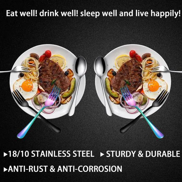Alt view image 7 of 7 - Rainbow Forks Silverware Set Of 6 Pieces, Stainless Steel Forks, Mirror Polished Fork Set, Cutlery Utensils Set of forks, Apartment Essential Flatware