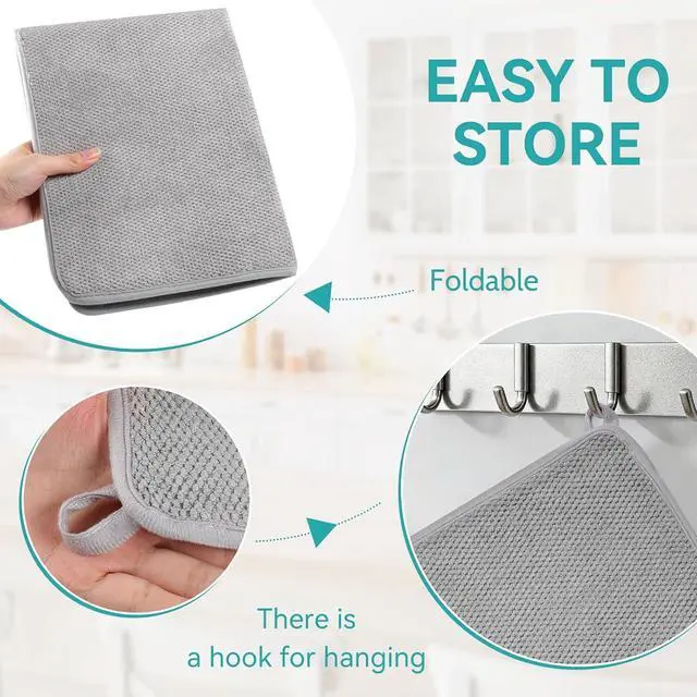 Alt view image 4 of 7 - Ninsula Dish Drying Mat, 18 x 24 In Absorbent Microfiber Drying Matt Kitchen Counter, Extra Large Foldable Drying Mat for Countertops, Sinks and Draining Racks (Gray)