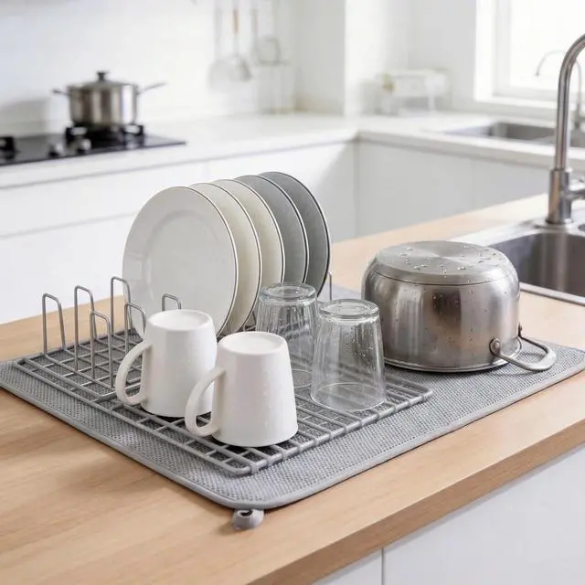 Alt view image 6 of 7 - Ninsula Dish Drying Mat, 18 x 24 In Absorbent Microfiber Drying Matt Kitchen Counter, Extra Large Foldable Drying Mat for Countertops, Sinks and Draining Racks (Gray)