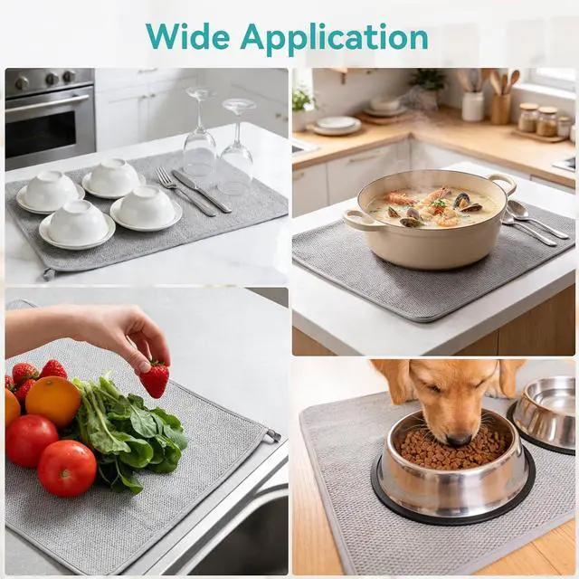 Alt view image 7 of 7 - Ninsula Dish Drying Mat, 18 x 24 In Absorbent Microfiber Drying Matt Kitchen Counter, Extra Large Foldable Drying Mat for Countertops, Sinks and Draining Racks (Gray)