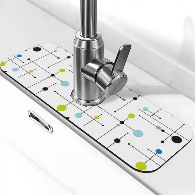 Main image of Atomic Mid Century Geometry Rustic Modern Black Kitchen Sink Splash Guard Faucet Mat 1 Pcs, Absorbent Fast Drying Mat Gadgets Splash Guard For Bathroom 15 X 5.5 Inches