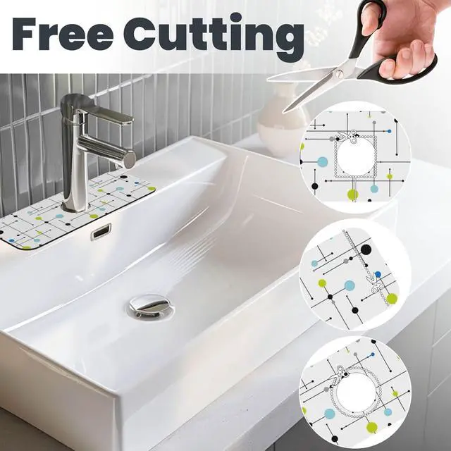 Alt view image 3 of 7 - Atomic Mid Century Geometry Rustic Modern Black Kitchen Sink Splash Guard Faucet Mat 1 Pcs, Absorbent Fast Drying Mat Gadgets Splash Guard For Bathroom 15 X 5.5 Inches