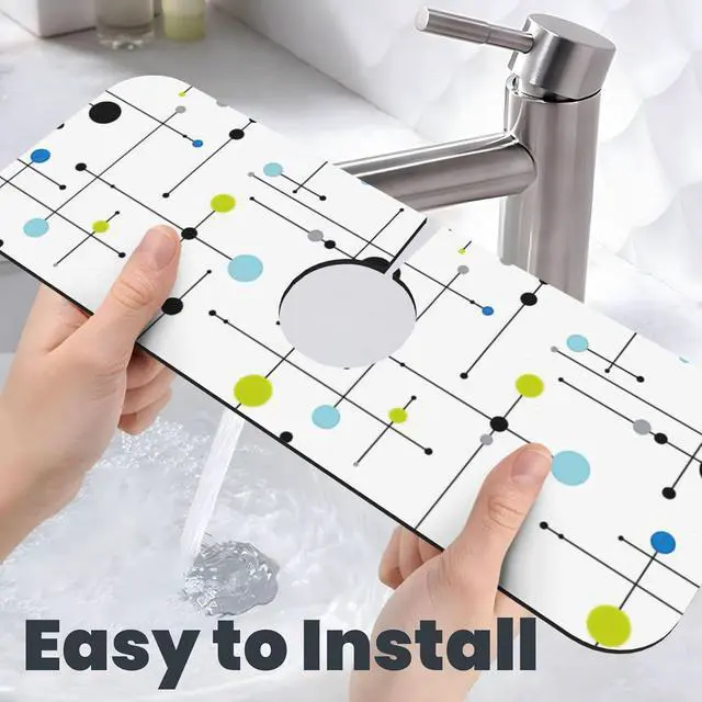 Alt view image 6 of 7 - Atomic Mid Century Geometry Rustic Modern Black Kitchen Sink Splash Guard Faucet Mat 1 Pcs, Absorbent Fast Drying Mat Gadgets Splash Guard For Bathroom 15 X 5.5 Inches