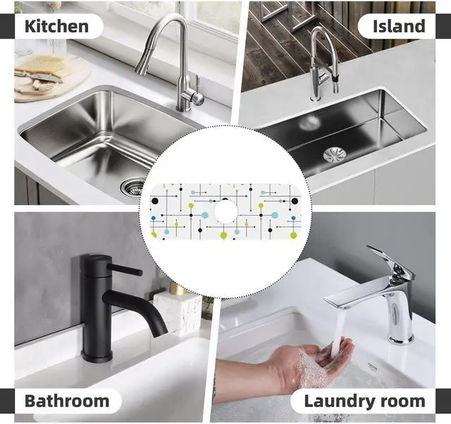 Alt view image 7 of 7 - Atomic Mid Century Geometry Rustic Modern Black Kitchen Sink Splash Guard Faucet Mat 1 Pcs, Absorbent Fast Drying Mat Gadgets Splash Guard For Bathroom 15 X 5.5 Inches