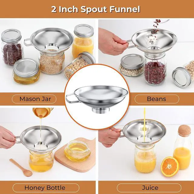Alt view image 2 of 7 - Pisol Stainless Steel Funnel Set for Mason Jars and Bottles with Strainer