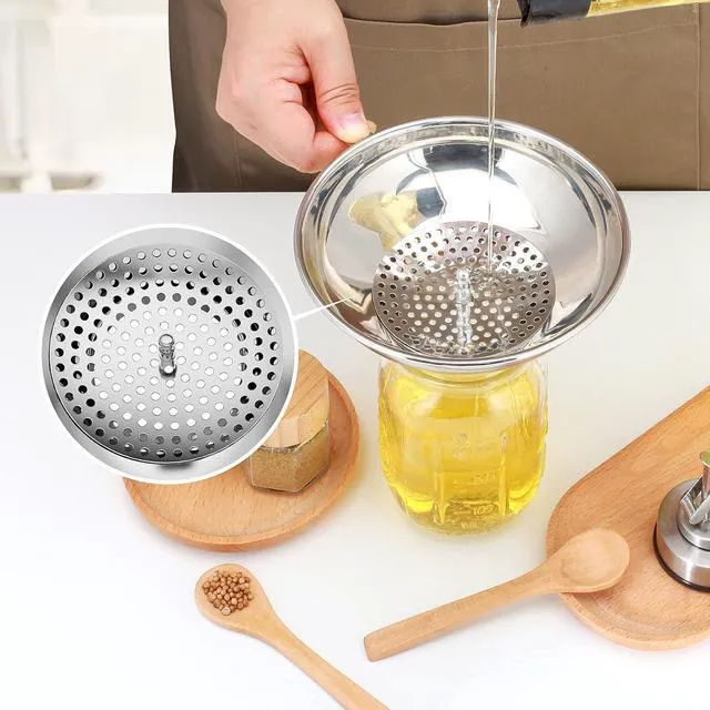 Alt view image 5 of 7 - Pisol Stainless Steel Funnel Set for Mason Jars and Bottles with Strainer