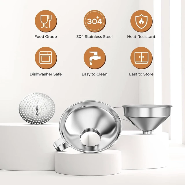 Alt view image 6 of 7 - Pisol Stainless Steel Funnel Set for Mason Jars and Bottles with Strainer