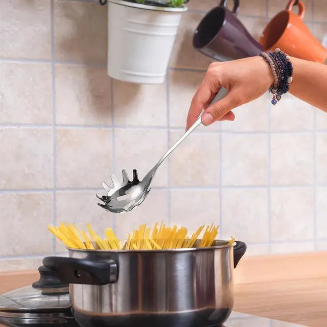 Alt view image 3 of 7 - UPKOCH Stainless Steel Pasta Server Noodle Spoon Spaghetti Spoon Server 9.44 in Pasta Serving with Comfortable Handle for Scooping Noodles Dumplings Eggs Home and Restaurant Use