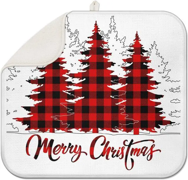 Main image of Christmas tree Dish Drying Mat, Highly Absorbent Microfiber Kitchen Counter Mat, Dish Drying Pad for Dishes, Utensils, Pots and Pans, Large 16" x 18"