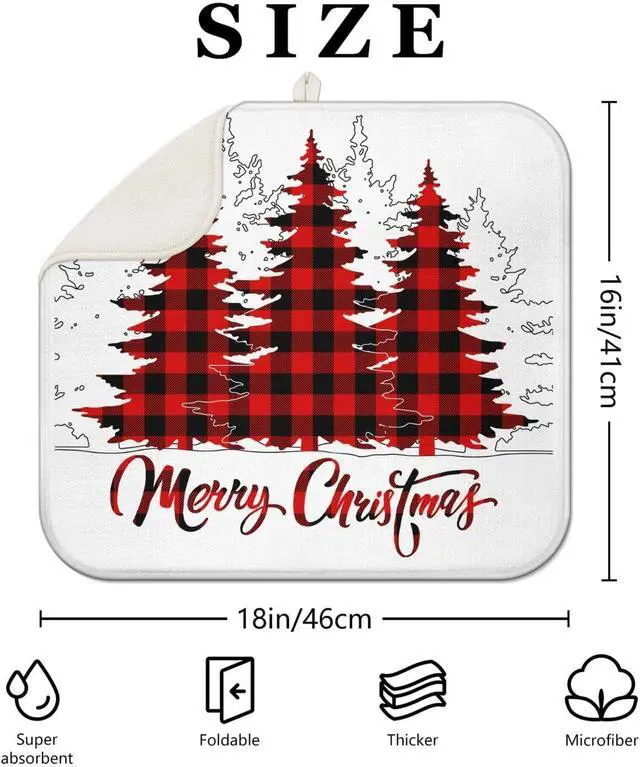 Alt view image 4 of 7 - Christmas tree Dish Drying Mat, Highly Absorbent Microfiber Kitchen Counter Mat, Dish Drying Pad for Dishes, Utensils, Pots and Pans, Large 16" x 18"