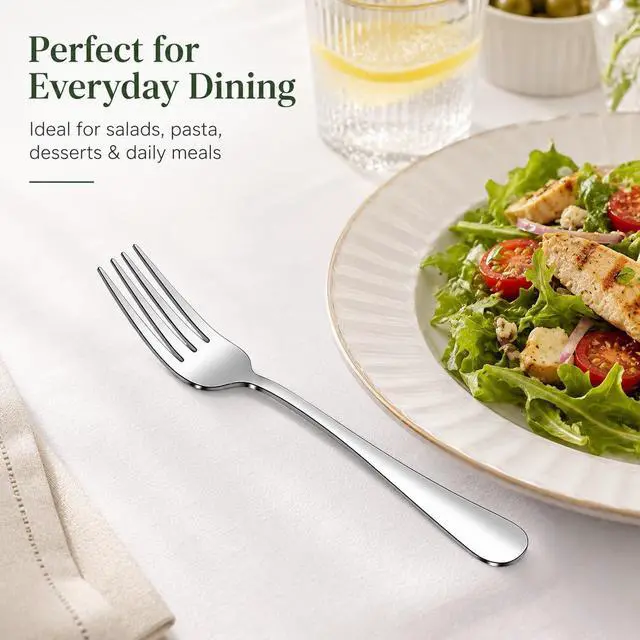 Alt view image 3 of 5 - 8.1-Inch Stainless Steel Dinner Fork Set of 8, Heavy Duty Silverware forks, Mirror Polished Metal Table forks, Dishwasher Safe Flatware for Home Kitchen Restaurant