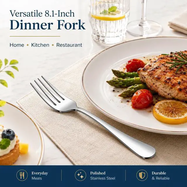 Alt view image 4 of 5 - 8.1-Inch Stainless Steel Dinner Fork Set of 8, Heavy Duty Silverware forks, Mirror Polished Metal Table forks, Dishwasher Safe Flatware for Home Kitchen Restaurant