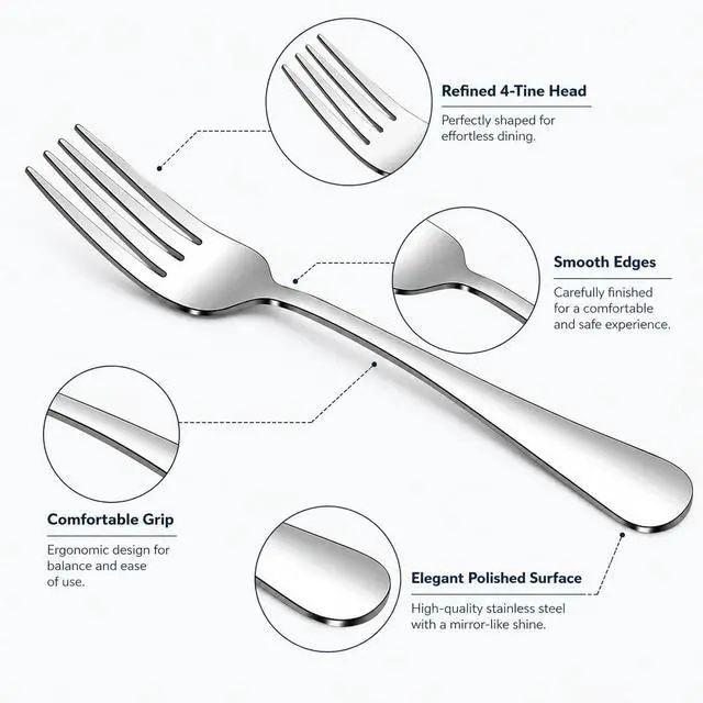 Alt view image 5 of 5 - 8.1-Inch Stainless Steel Dinner Fork Set of 8, Heavy Duty Silverware forks, Mirror Polished Metal Table forks, Dishwasher Safe Flatware for Home Kitchen Restaurant