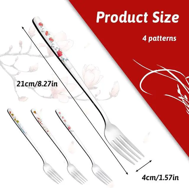Alt view image 2 of 7 - 4Pcs 8" Korean Forks 18/10 Stainless Steel Forks Silverware Flatware Louise Kitchen Salad Dessert Fork with Flower Pattern for Dinner Cutlery Home Restaurant, Mirror Finish, Dishwasher Safe
