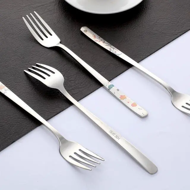 Alt view image 3 of 7 - 4Pcs 8" Korean Forks 18/10 Stainless Steel Forks Silverware Flatware Louise Kitchen Salad Dessert Fork with Flower Pattern for Dinner Cutlery Home Restaurant, Mirror Finish, Dishwasher Safe