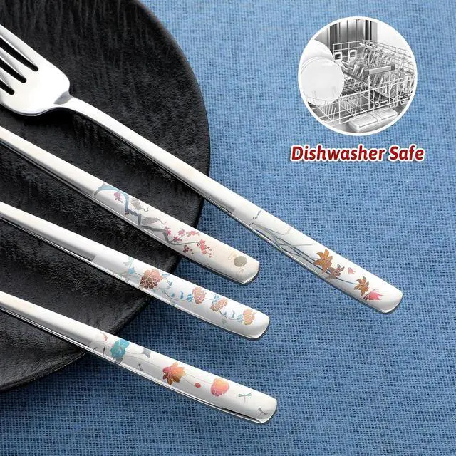 Alt view image 4 of 7 - 4Pcs 8" Korean Forks 18/10 Stainless Steel Forks Silverware Flatware Louise Kitchen Salad Dessert Fork with Flower Pattern for Dinner Cutlery Home Restaurant, Mirror Finish, Dishwasher Safe