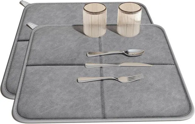 Main image of YDKGL 2 pack Dish Drying Mat for Kitchen Counter,PU Leather Dish MatGrey