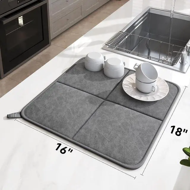 Alt view image 3 of 7 - YDKGL 2 pack Dish Drying Mat for Kitchen Counter,PU Leather Dish MatGrey
