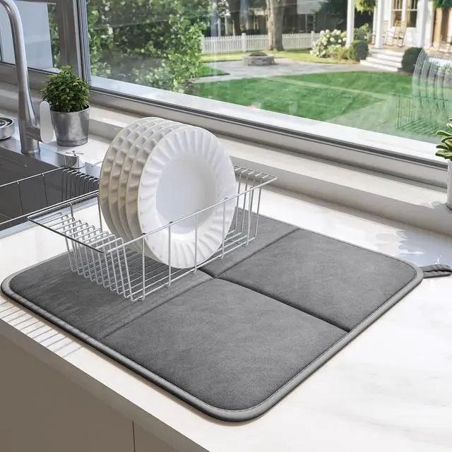 Alt view image 2 of 7 - YDKGL 2 pack Dish Drying Mat for Kitchen Counter,PU Leather Dish MatGrey