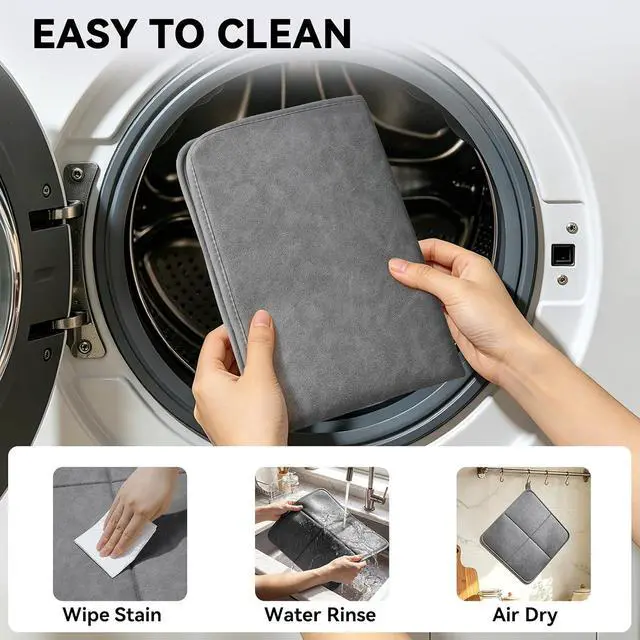 Alt view image 6 of 7 - YDKGL 2 pack Dish Drying Mat for Kitchen Counter,PU Leather Dish MatGrey