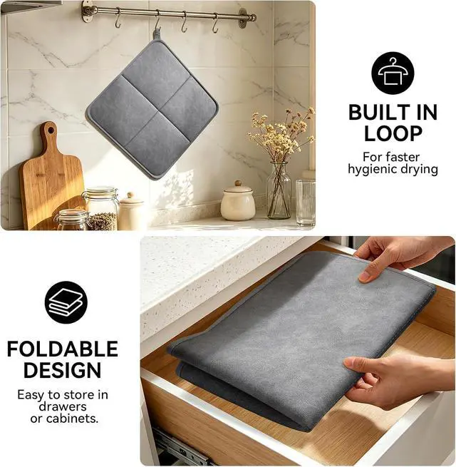 Alt view image 7 of 7 - YDKGL 2 pack Dish Drying Mat for Kitchen Counter,PU Leather Dish MatGrey