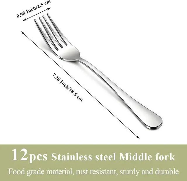 Alt view image 2 of 7 - Berglander Dinner Forks Set 12pcs 7.28", Stainless Steel table Fork, Dessert Salad Forks, Flatware Silverware Fork for Home Kitchen, Restaurant, Hotel, Cost-Effective Bulk Value Dishwasher Safe