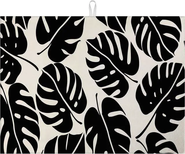 Main image of Black Monstera Leaf Dish Drying Mat for Kitchen Counter Microfiber Absorbent Dish Kitchen Drying Mat Draining Reusable Washable for Dishes/Utensils/Countertops/Sinks