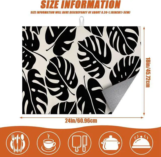 Alt view image 2 of 7 - Black Monstera Leaf Dish Drying Mat for Kitchen Counter Microfiber Absorbent Dish Kitchen Drying Mat Draining Reusable Washable for Dishes/Utensils/Countertops/Sinks