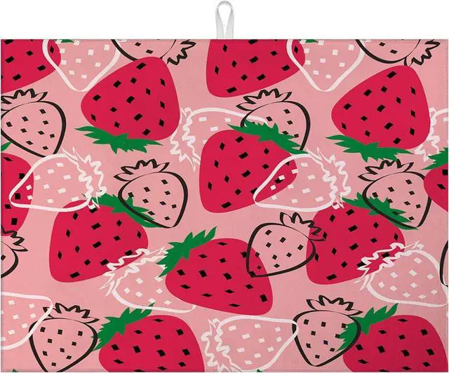 Main image of Strawberries Dish Drying Mat for Kitchen Counter Microfiber Absorbent Dish Kitchen Drying Mat Draining Reusable Washable for Dishes/Utensils/Countertops/Sinks
