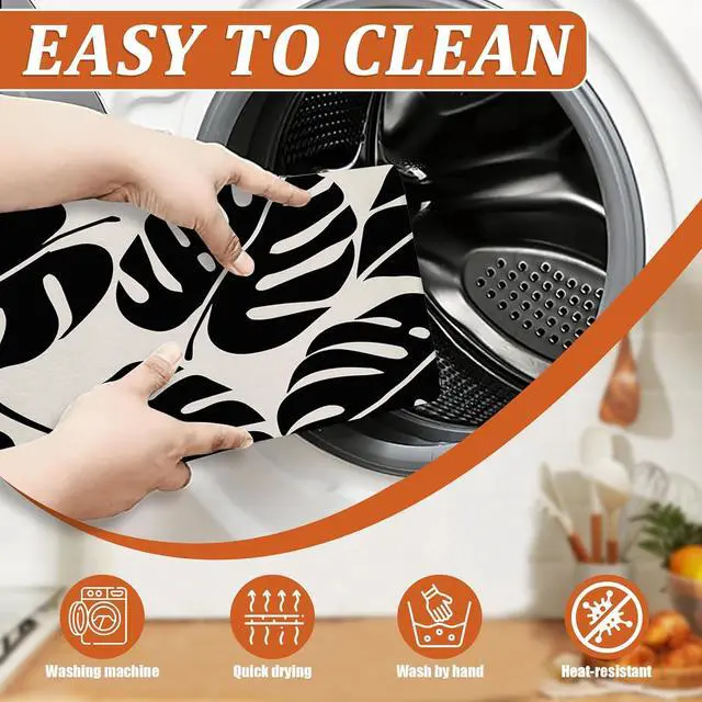 Alt view image 4 of 7 - Black Monstera Leaf Dish Drying Mat for Kitchen Counter Microfiber Absorbent Dish Kitchen Drying Mat Draining Reusable Washable for Dishes/Utensils/Countertops/Sinks