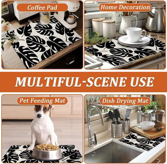 Alt view image 7 of 7 - Black Monstera Leaf Dish Drying Mat for Kitchen Counter Microfiber Absorbent Dish Kitchen Drying Mat Draining Reusable Washable for Dishes/Utensils/Countertops/Sinks