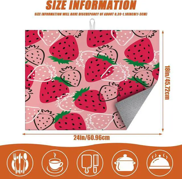 Alt view image 2 of 7 - Strawberries Dish Drying Mat for Kitchen Counter Microfiber Absorbent Dish Kitchen Drying Mat Draining Reusable Washable for Dishes/Utensils/Countertops/Sinks