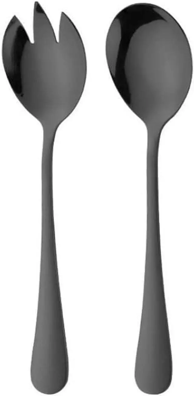 Main image of Salad Servers Salad Spoons and Fork Set Stainless Steel Serving Utensils for Salad Gravies or Pasta Black